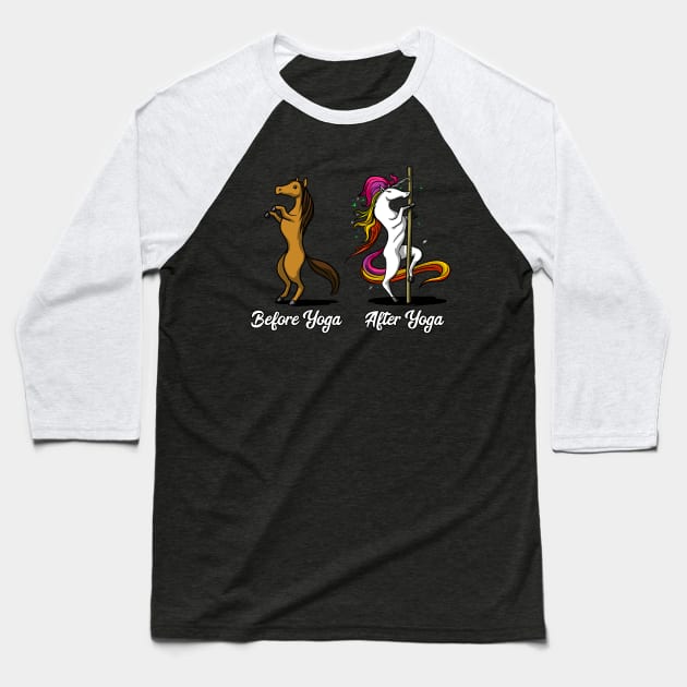 Unicorn Before And After Yoga Pole Dancing Baseball T-Shirt by underheaven